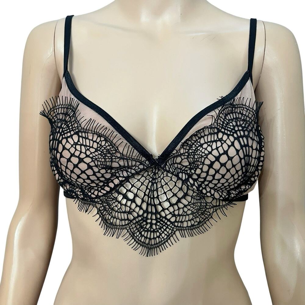 For Love And Lemons Skivvies Eyelash Lace Mesh Bralette Medium Underwired Goth